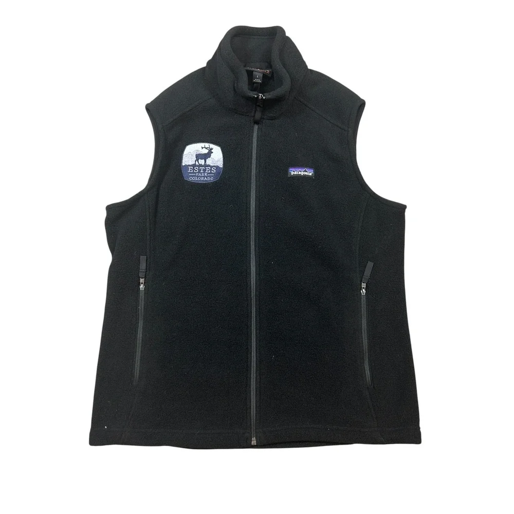 Patagonia Synchilla Vest Mens Large Black Fleece Sleeveless Mock Neck‎ Full Zip